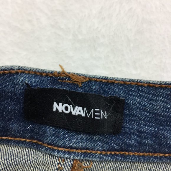 New! Fashion Nova Men Skinny Jeans 34x32 Distressed Ankle Zip Blue Denim Stretch - Picture 7 of 13